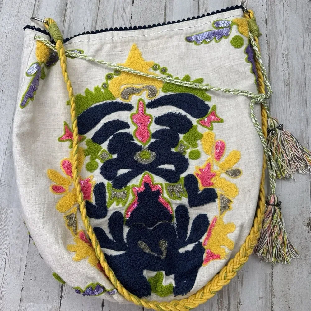 Ruby Yaya Cotton Colorful Fringe Tassels Shoulder Bucket Crossbody Bag Boho Tote